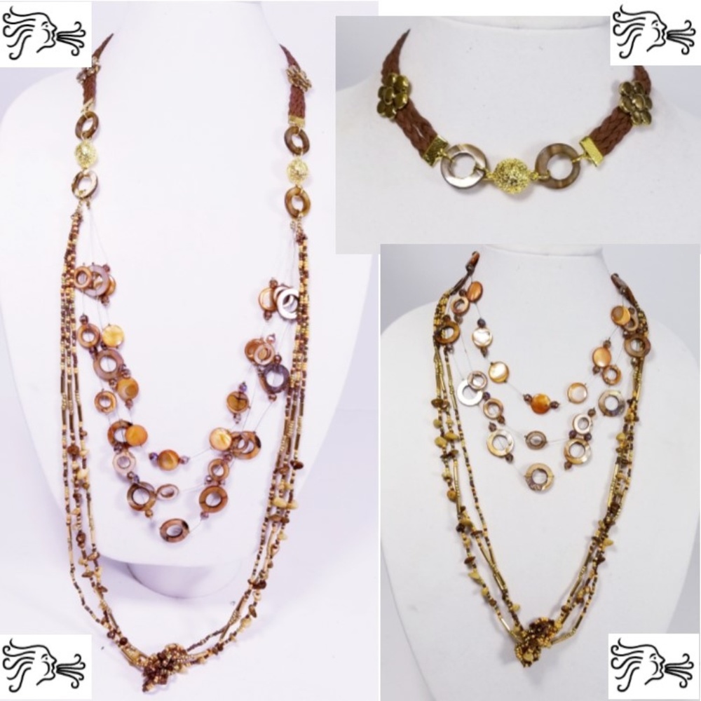 4 Way Multi Wear Necklace Brown Shell  Magnetic Cl